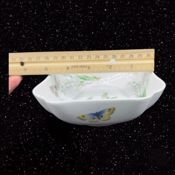 LIMOGES CASTEL PORCELAIN BUTTERFLIES AND LILY OF THE VALLEY CANDY DISH BOWL - Picture 8 of 11